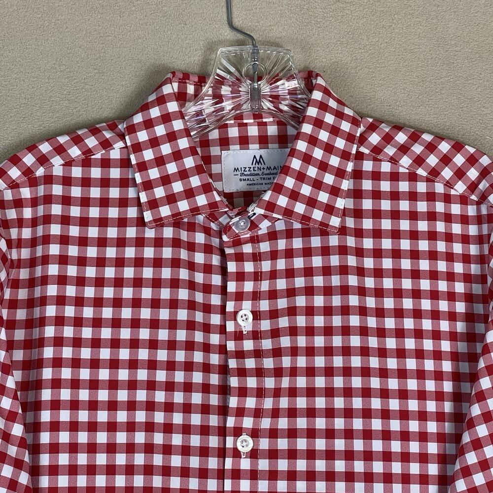 Mizzen+Main Shirt Mens S Red‎ Checkered Trim Fit Long Sleeve Stretch Button Up - Picture 2 of 11
